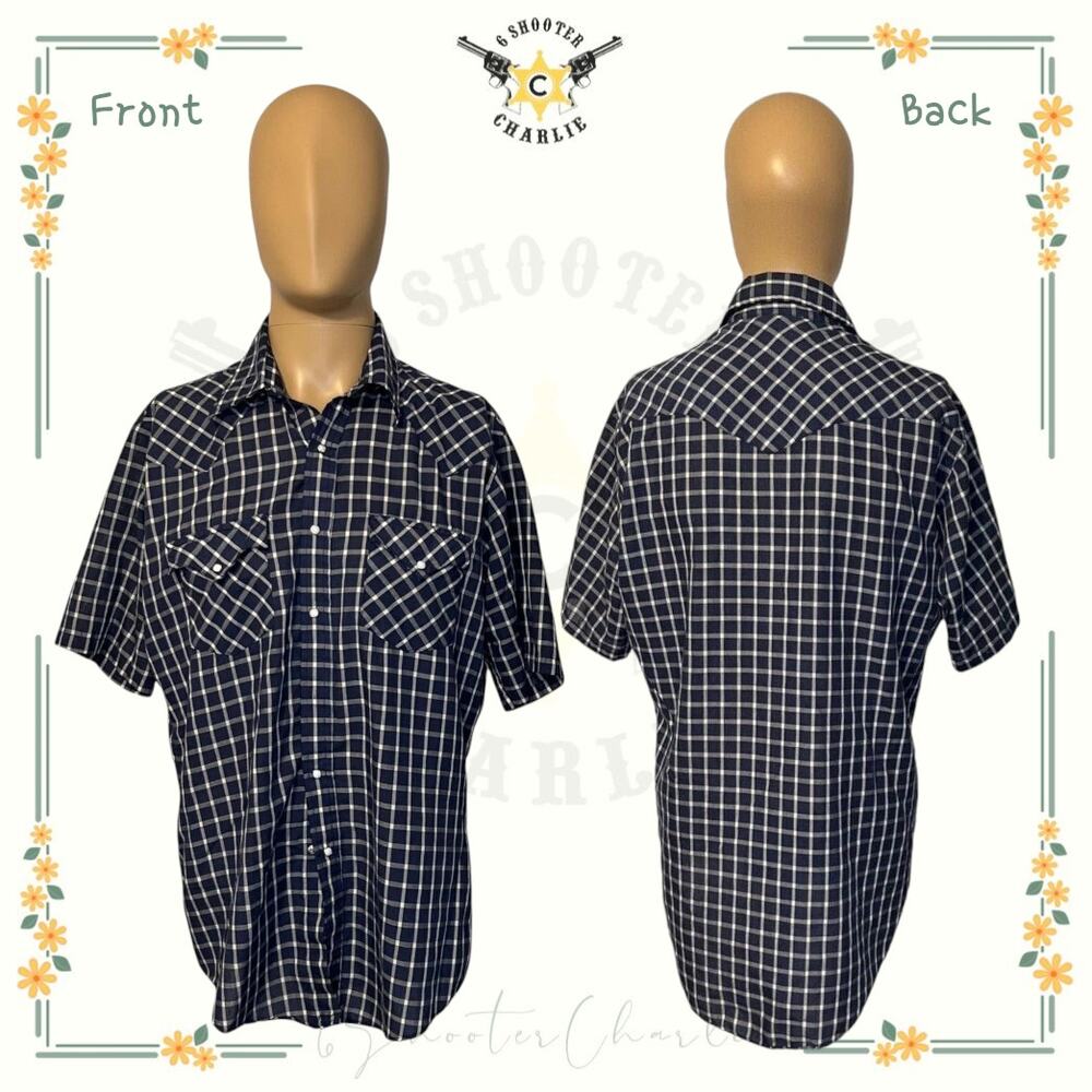 Vtg Holt Men's Western Shirt Blue Plaid with Pearl Snaps Line Dance Rodeo Large